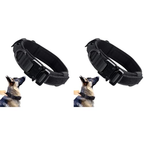 Qpets® Dogs Collar for Large Adjustable Nylon Tactical Belt with Strap Handle Training Quick Release Metal Buckle Medium Adult 43-52Cm Black 2PCS Qpets® Dogs Collar for Large Adjustable Nylon Tactical Belt with Strap Handle Training Quick Release Metal Buckle Medium Adult 43-52Cm Black 2PCS